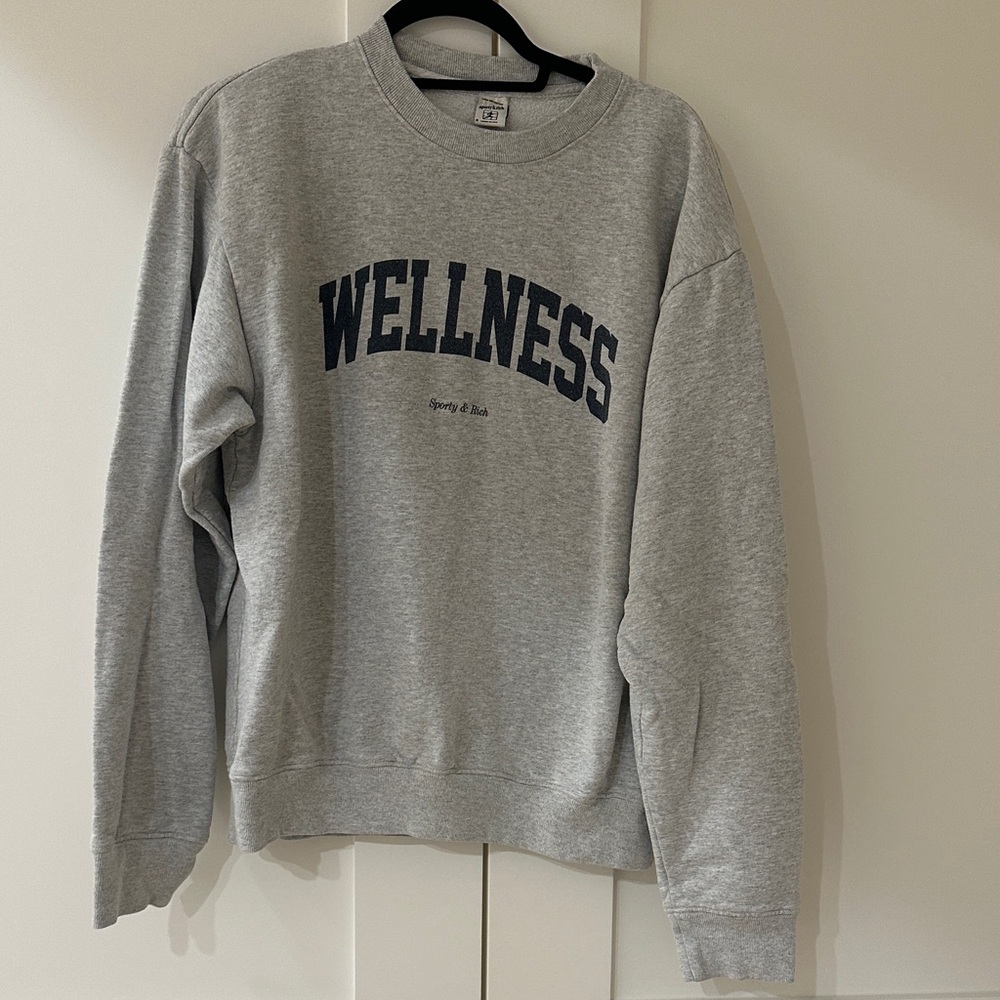 Sporty & Rich Gray Crewneck Sweater with Navy Print